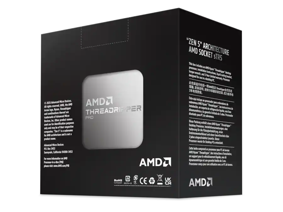 Processeur AMD Ryzen Threadripper PRO 9995WX 96 Cœurs 2,5 GHz Base 5,4 GHz Turbo Octa-Channel DDR5 Box